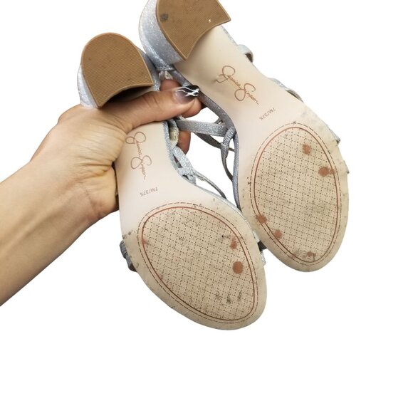 Jessica Simpson silver chunky heel glitter formal sandals size 7 - Picture 12 of 12